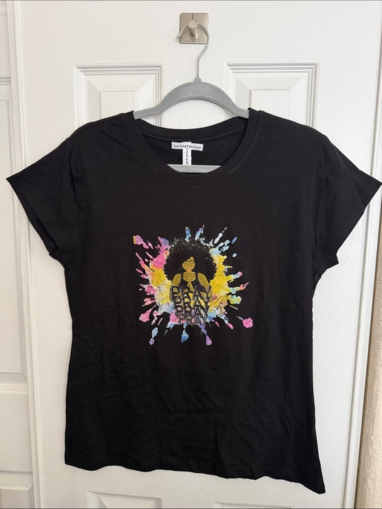 Reserved Tops - Reserved Black Short-Sleeve Graphic Tee with Multicolor Splash